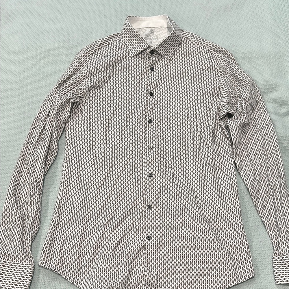 DESOTO Black and White Dress Shirt with Tailored Fit